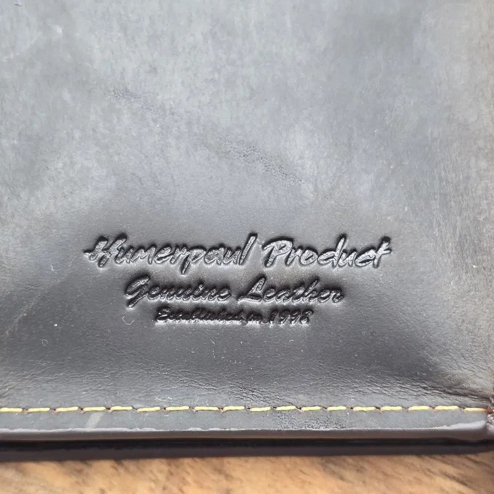 Humerpaul Project Genuine Leather Bifold Wallet Black Zip Coin Pocket ID
